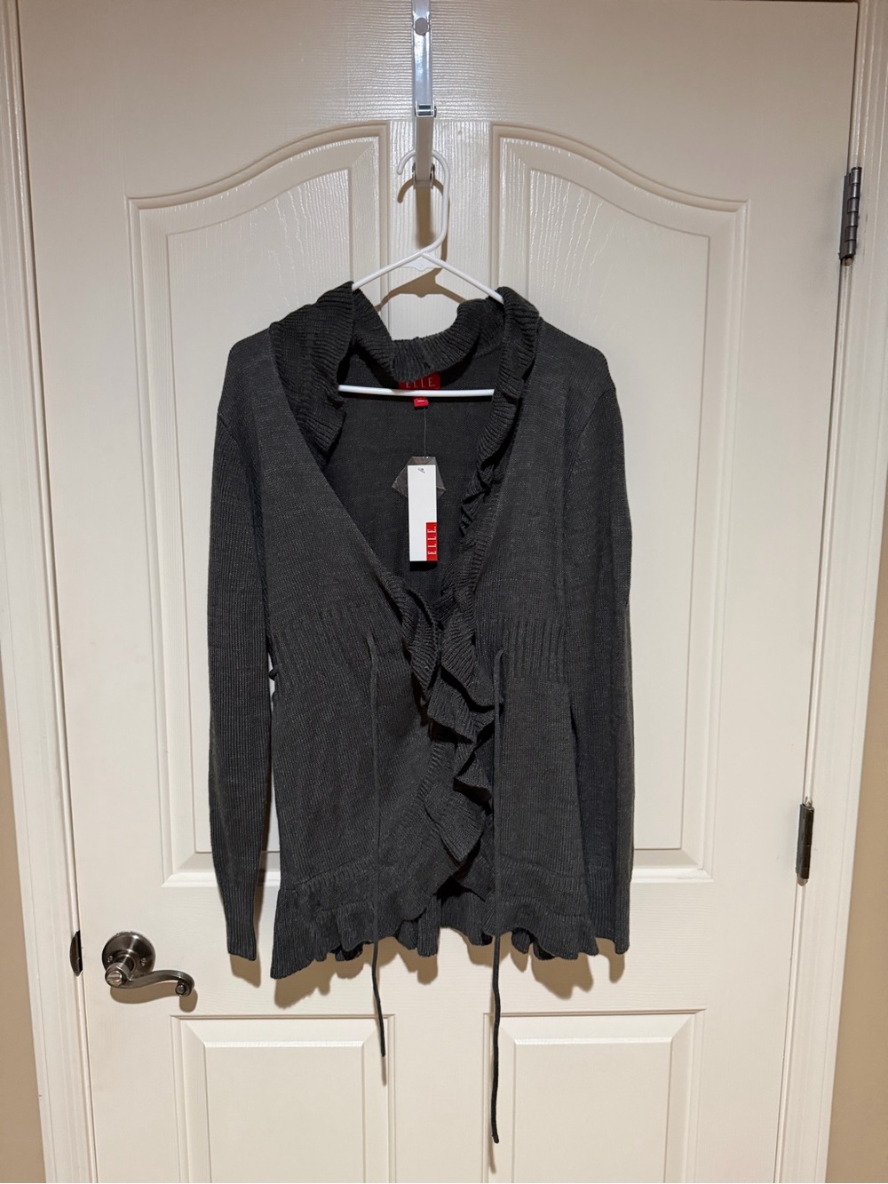 Elle Charcoal Gray Ruffled Open-Front Cardigan